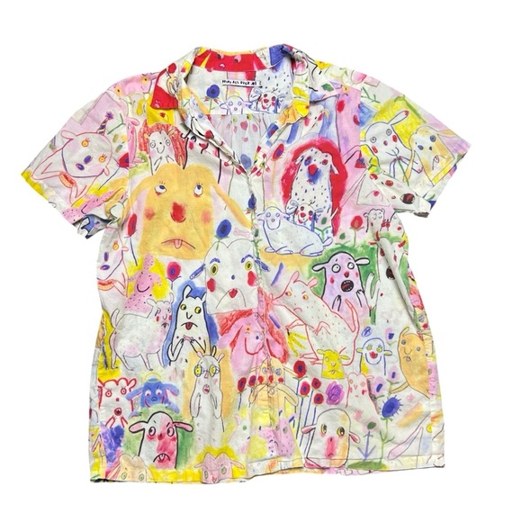 PAOM Dogs Abstract Button Down Shirt Size XL All Over Print - Picture 2 of 7